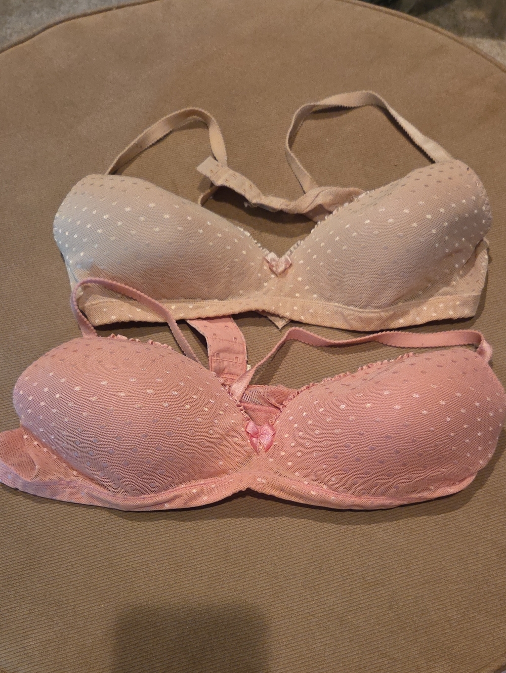 Playtex 38 Nearly B Pink and Nude Polka Dot Bras, Lot of 2